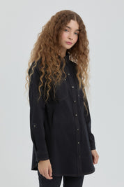 Stitch Detailed Shirt Collar Tunic - Navy Blue