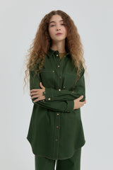 Stitched Detail Shirt Collar Tunic - Green