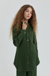 Stitched Detail Shirt Collar Tunic - Green