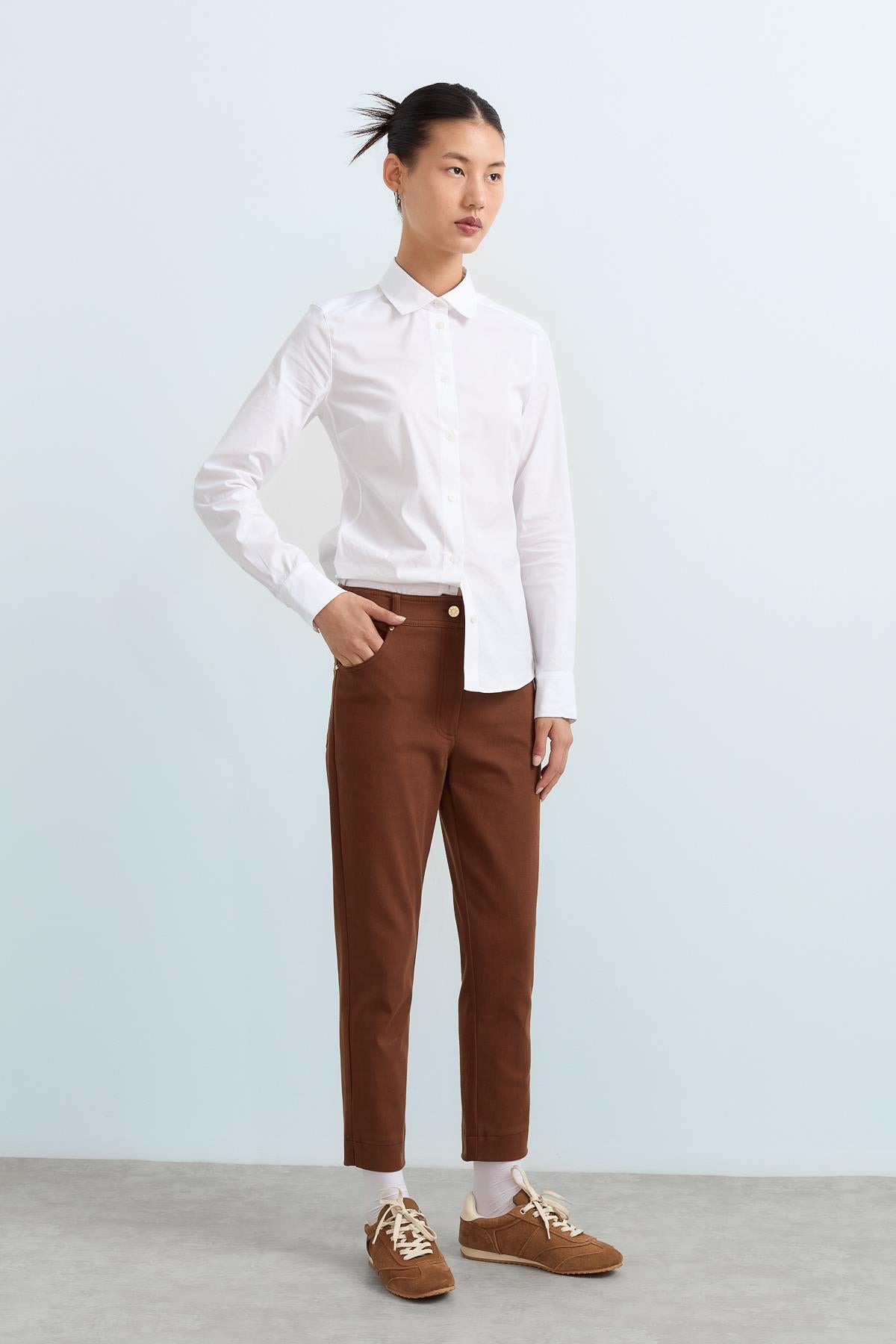 Dynamic 5-Pocket Slim-Fit Gabardine Trousers - Brown