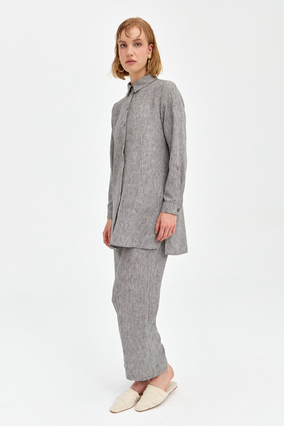 Natural Fabric Pants and Tunic Set - Dark Gray