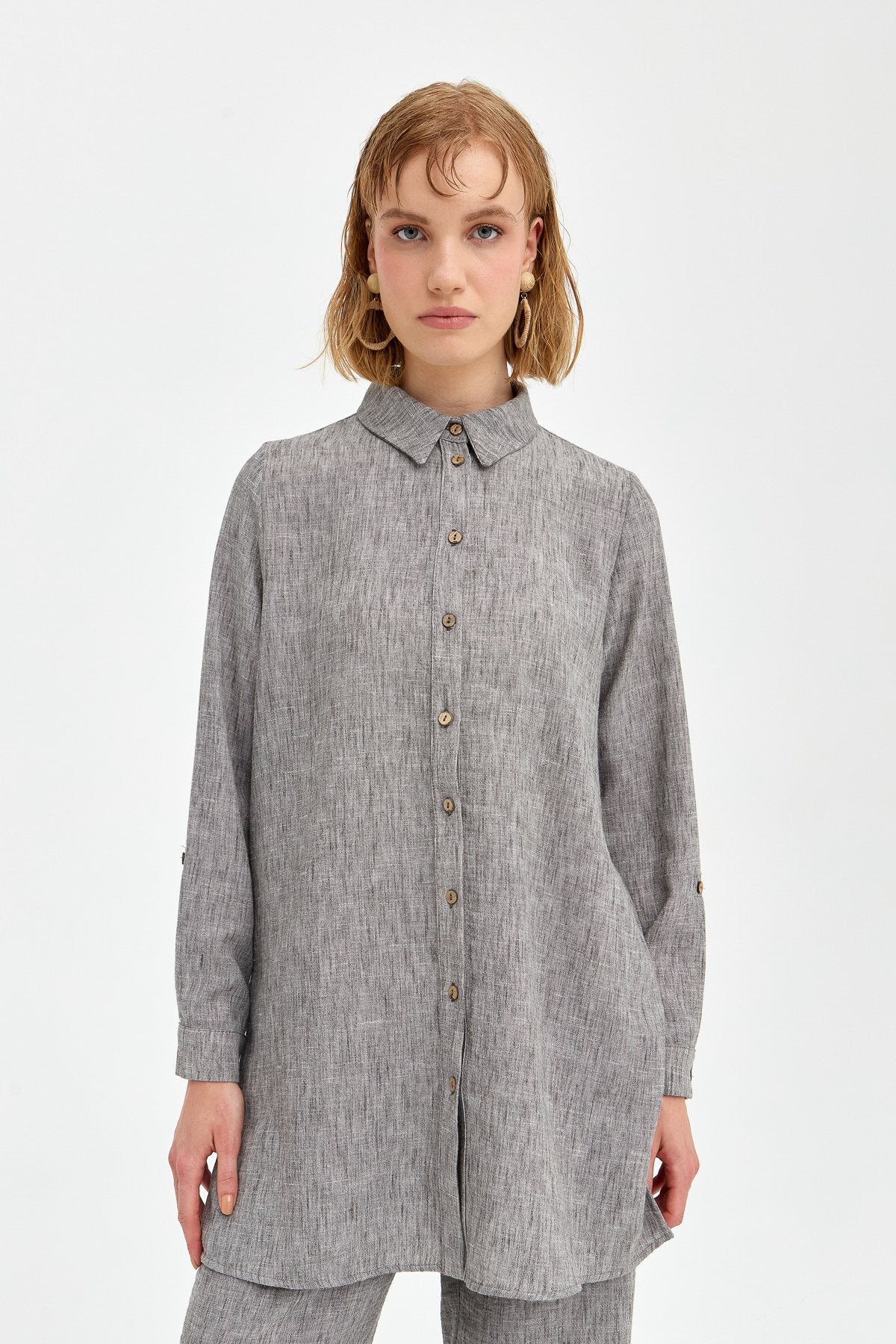 Natural Fabric Pants and Tunic Set - Dark Gray