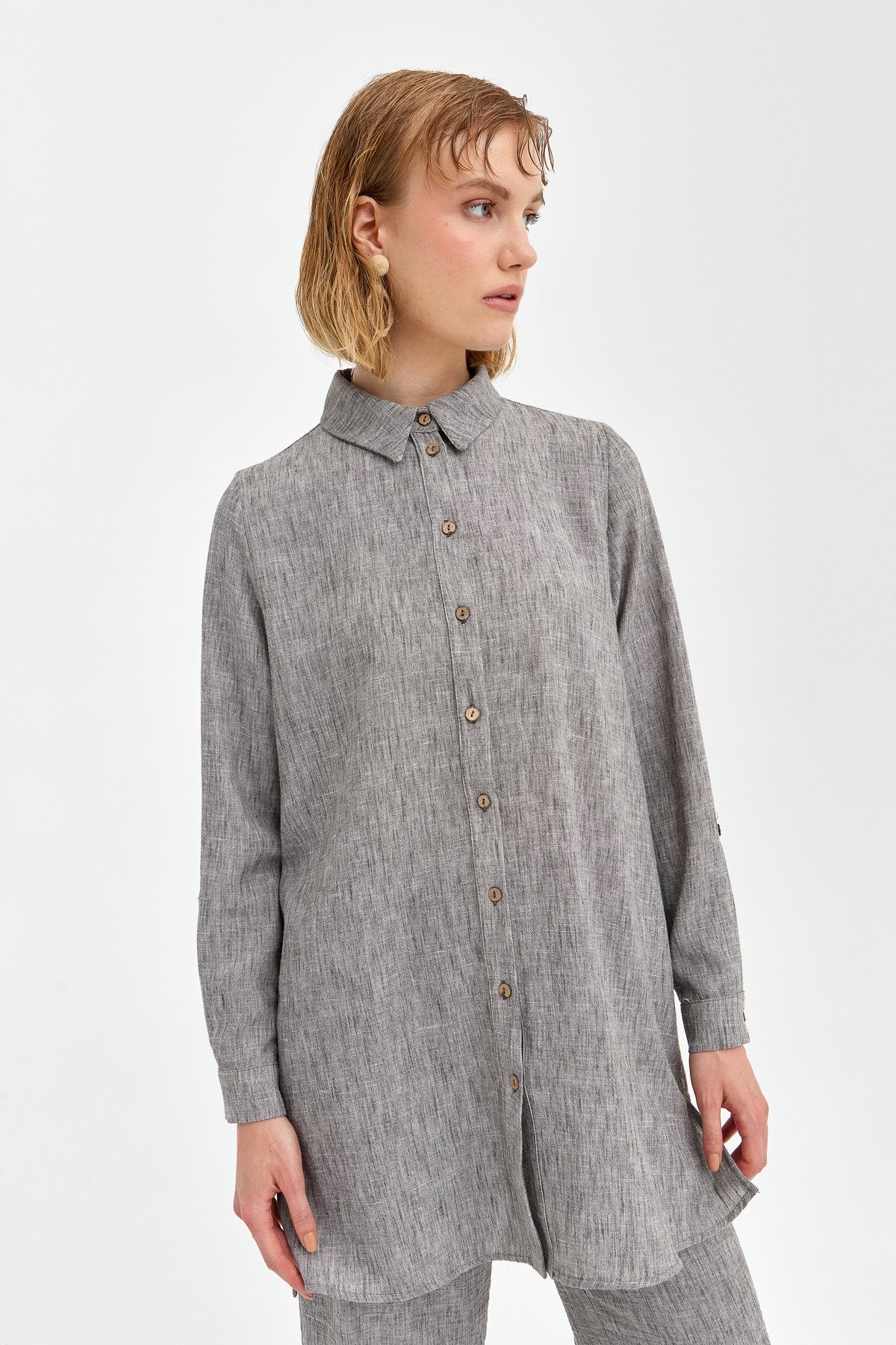 Natural Fabric Pants and Tunic Set - Dark Gray