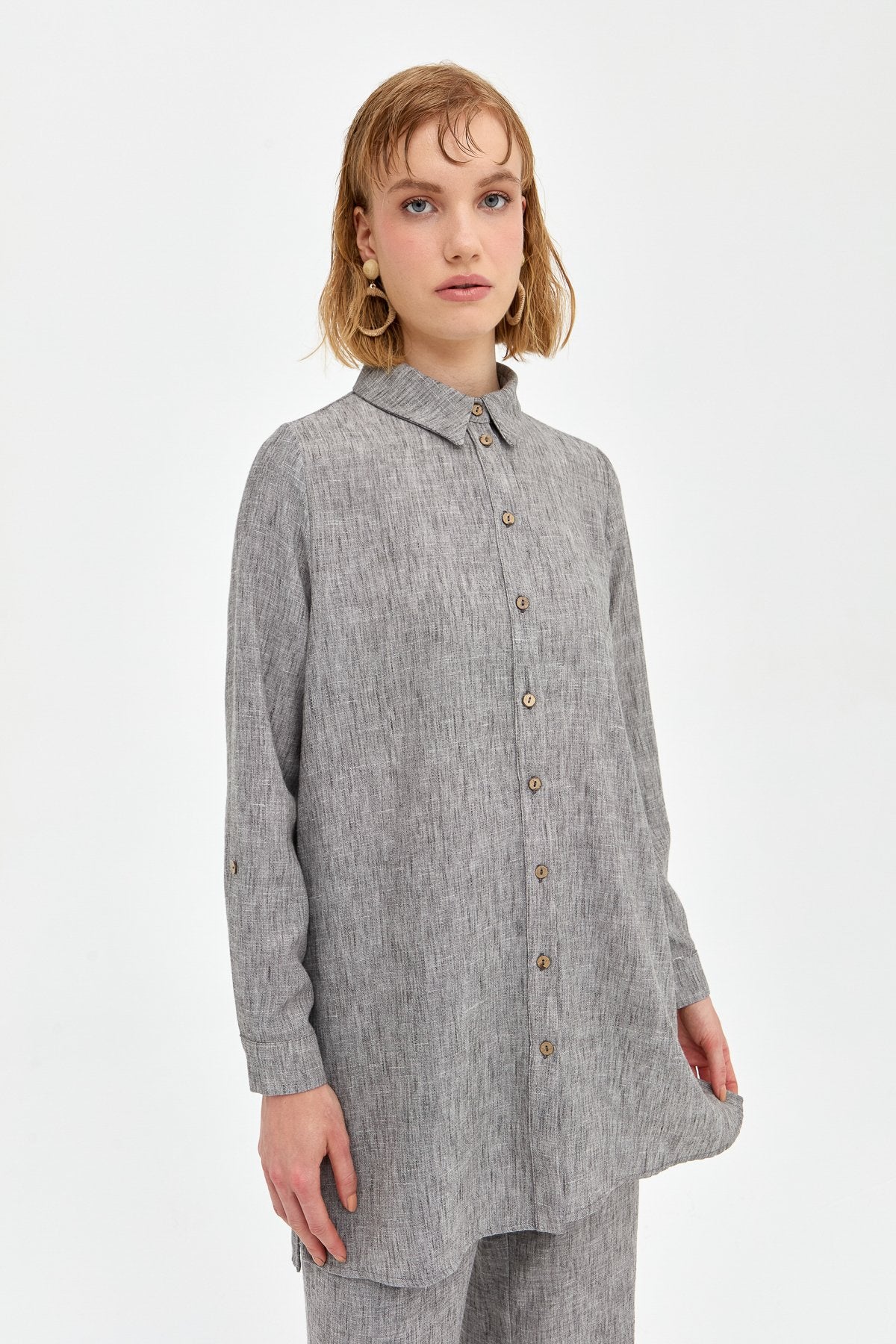 Natural Fabric Pants and Tunic Set - Dark Gray