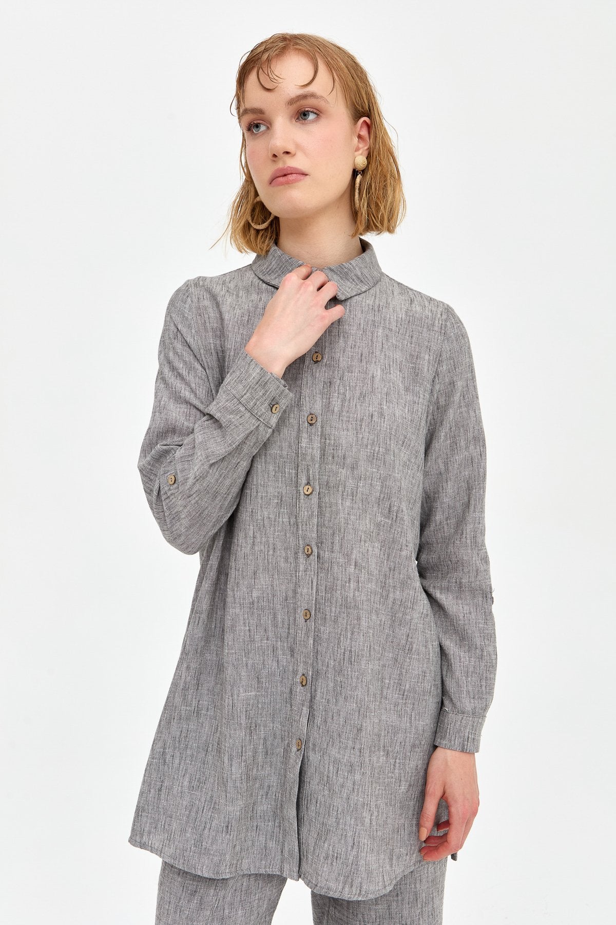 Natural Fabric Pants and Tunic Set - Dark Gray