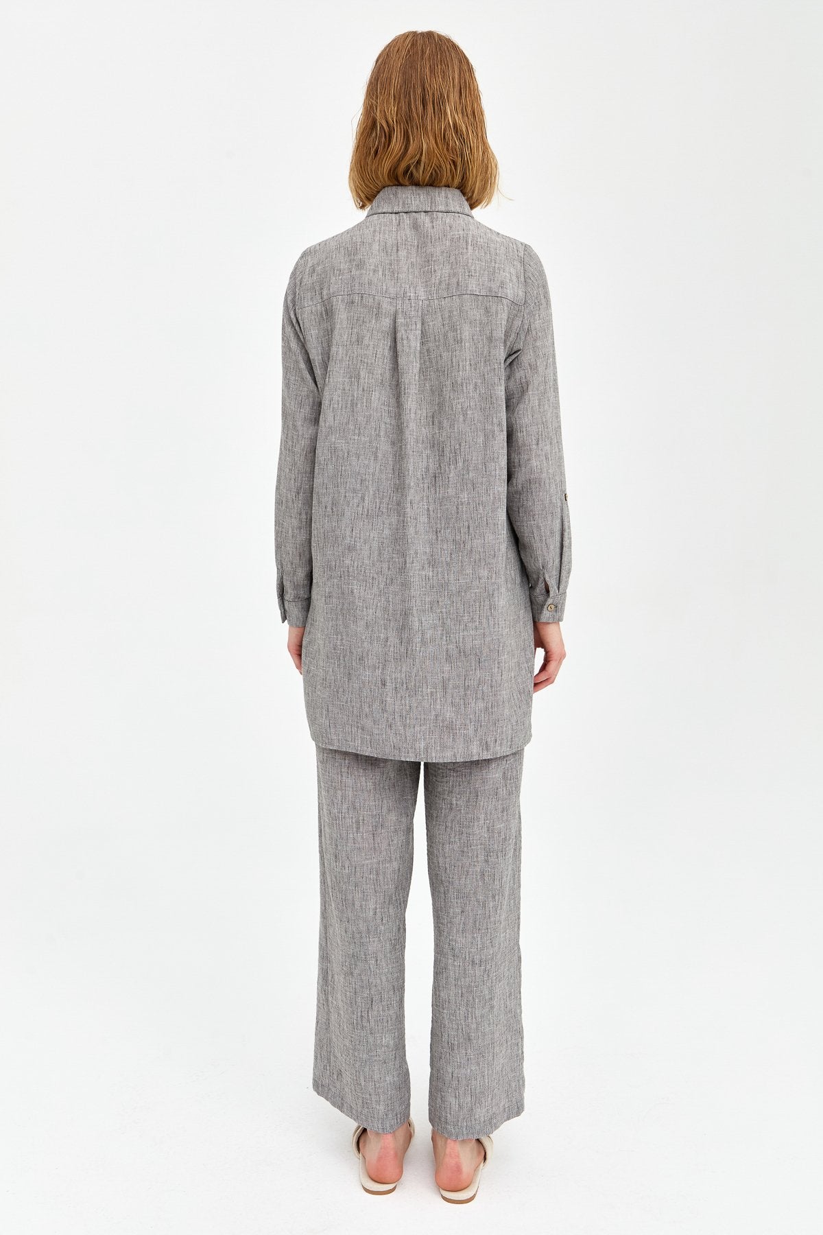 Natural Fabric Pants and Tunic Set - Dark Gray