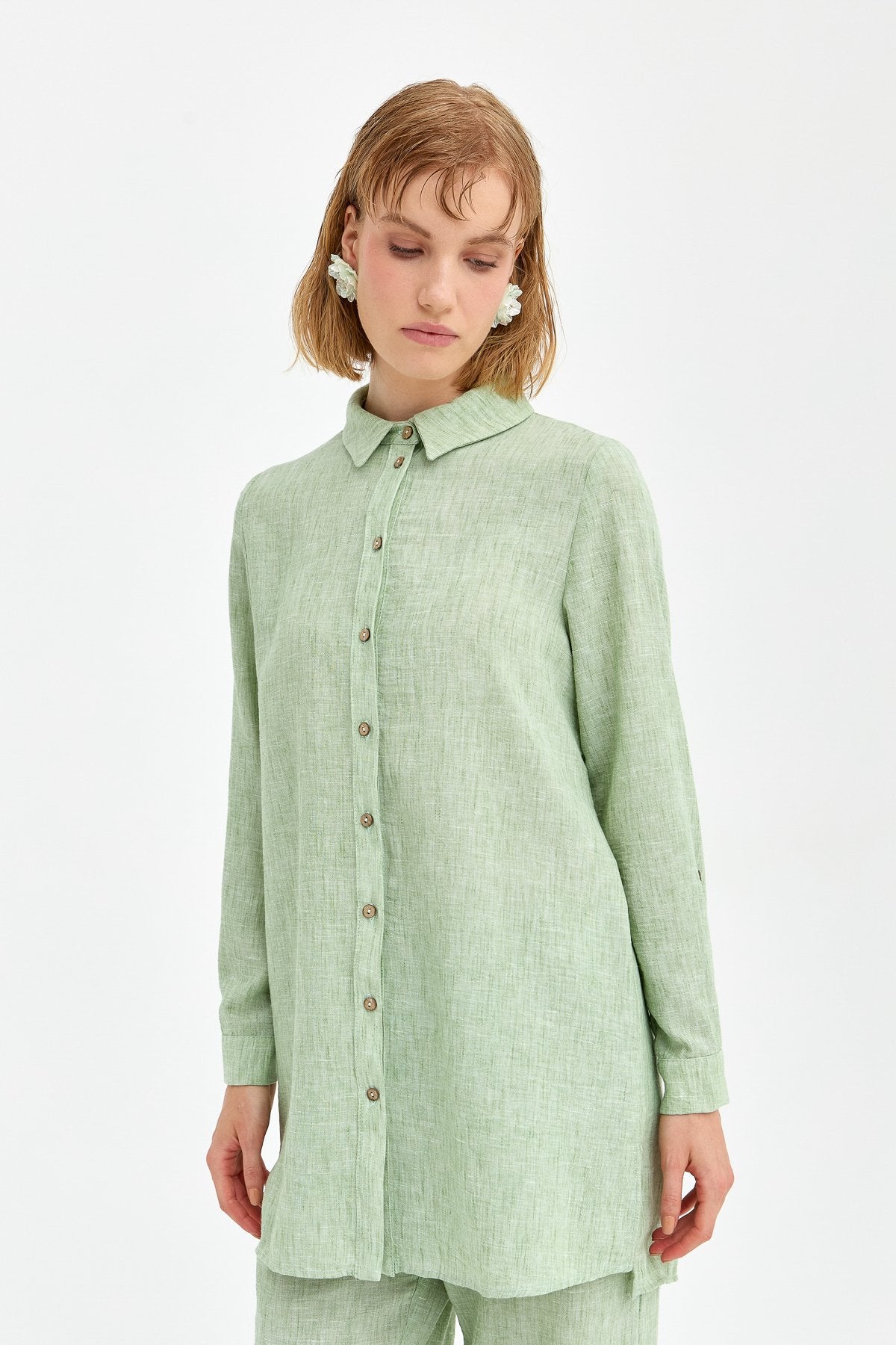 Natural Fabric Pants and Tunic Set - Green