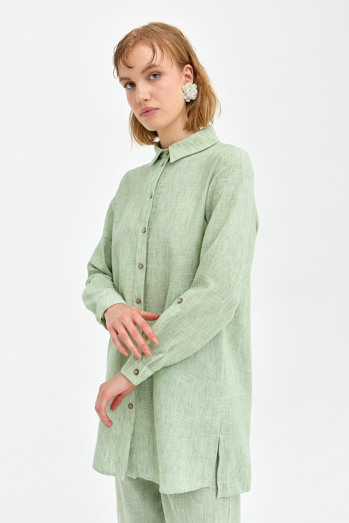 Natural Fabric Pants and Tunic Set - Green