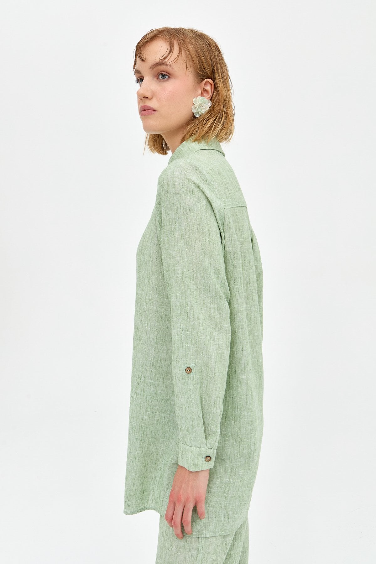 Natural Fabric Pants and Tunic Set - Green