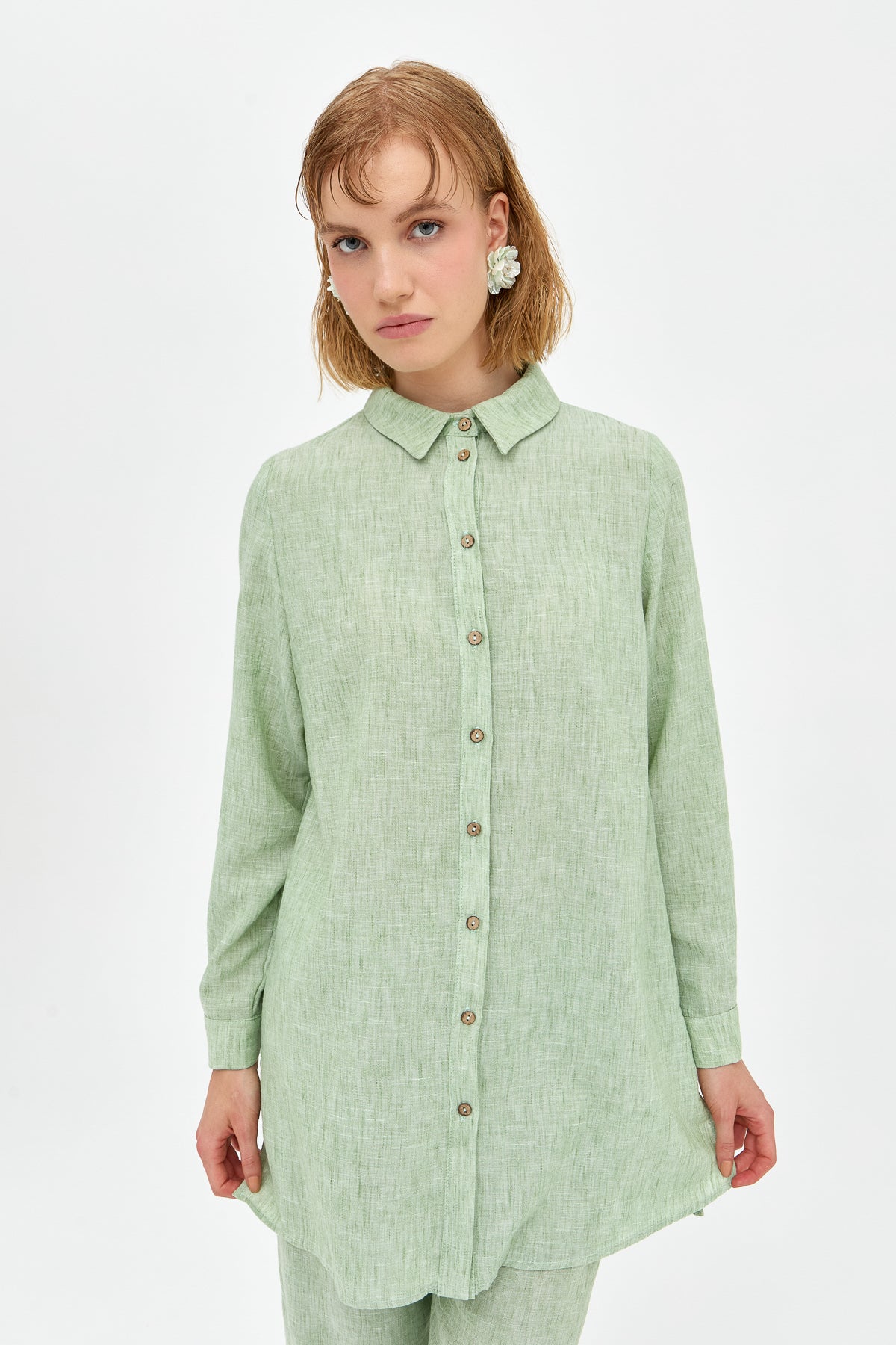 Natural Fabric Pants and Tunic Set - Green