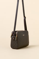 Monogram Textured Cross-Body Bag - Coffee