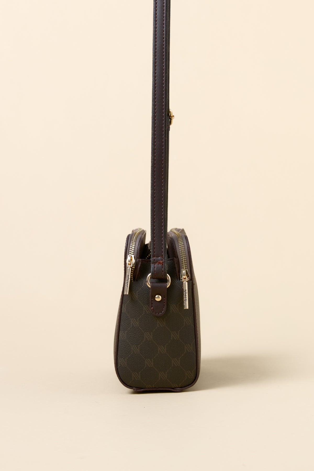 Monogram Textured Cross-Body Bag - Coffee