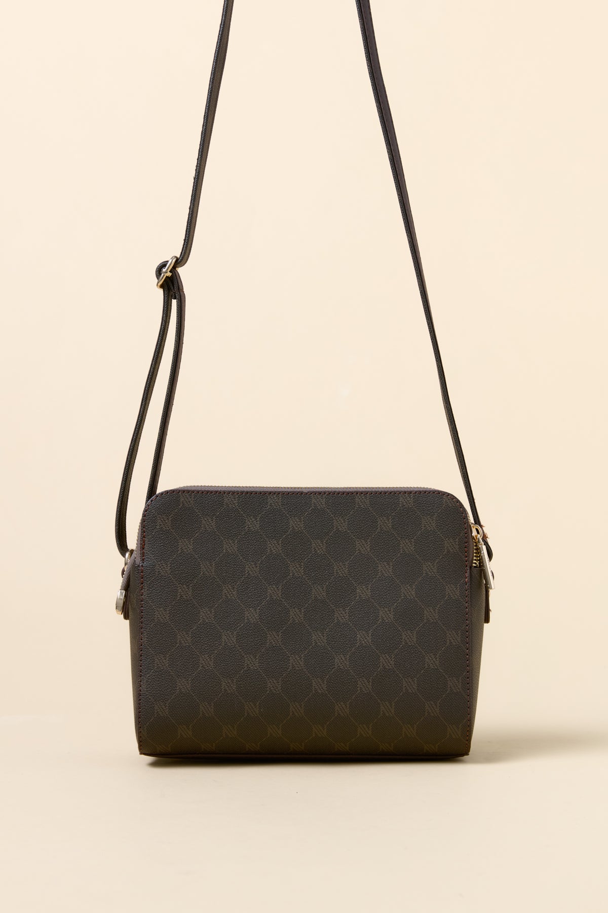 Monogram Textured Cross-Body Bag - Coffee