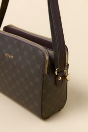 Monogram Textured Cross-Body Bag - Coffee