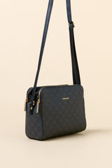 Monogram Textured Crossbody Bag - Black