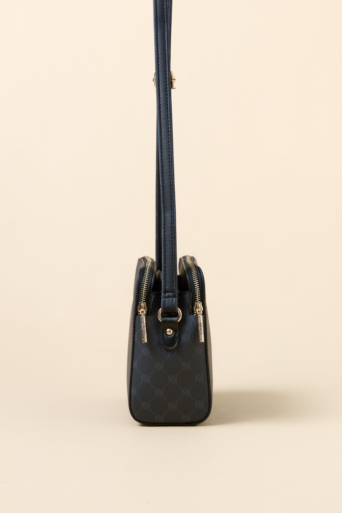 Monogram Textured Crossbody Bag - Black