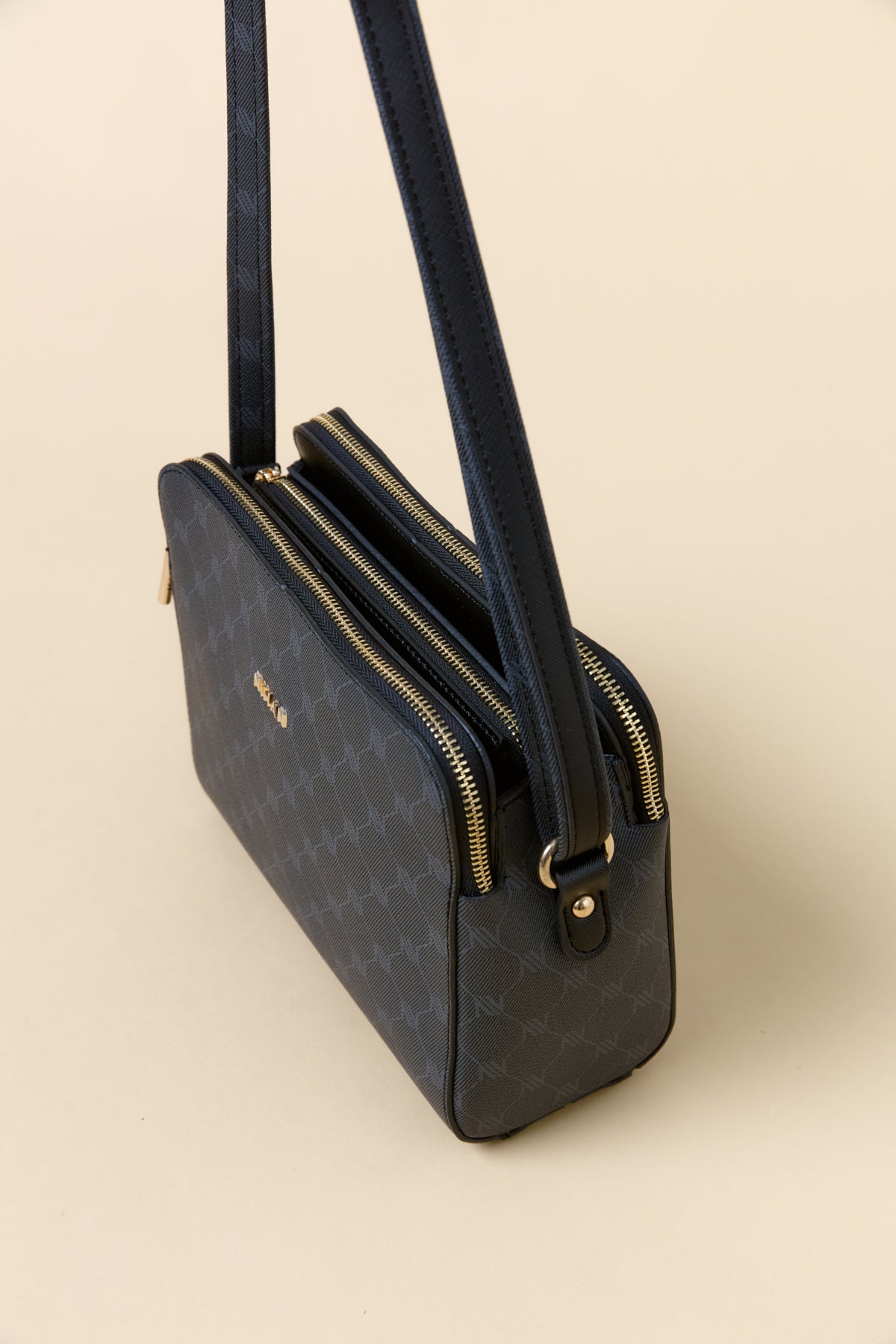 Monogram Textured Crossbody Bag - Black