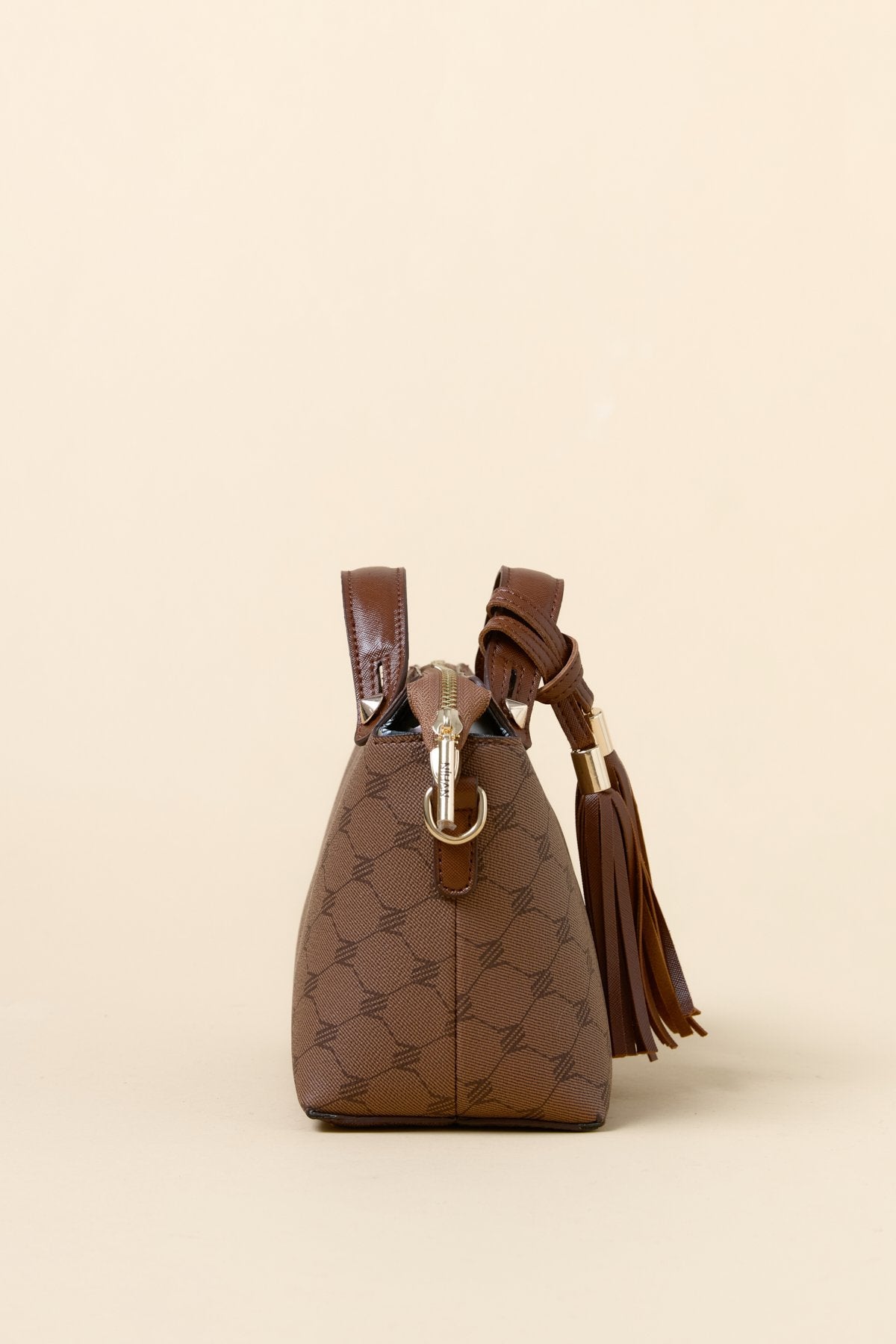 Monogram Dokulu Çapraz Askılı Çanta - Taba