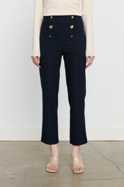 Button Detail Straight Leg Trousers - Navy Blue