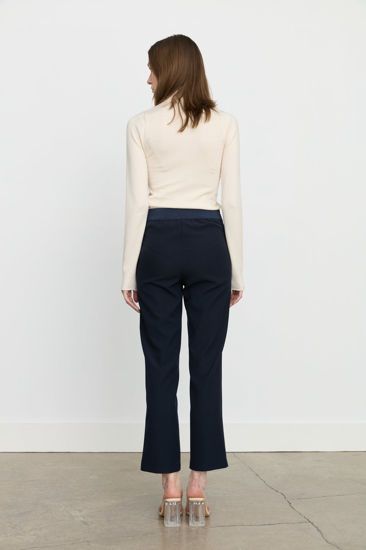 Button Detail Straight Leg Trousers - Navy Blue