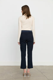 Button Detail Straight Leg Trousers - Navy Blue