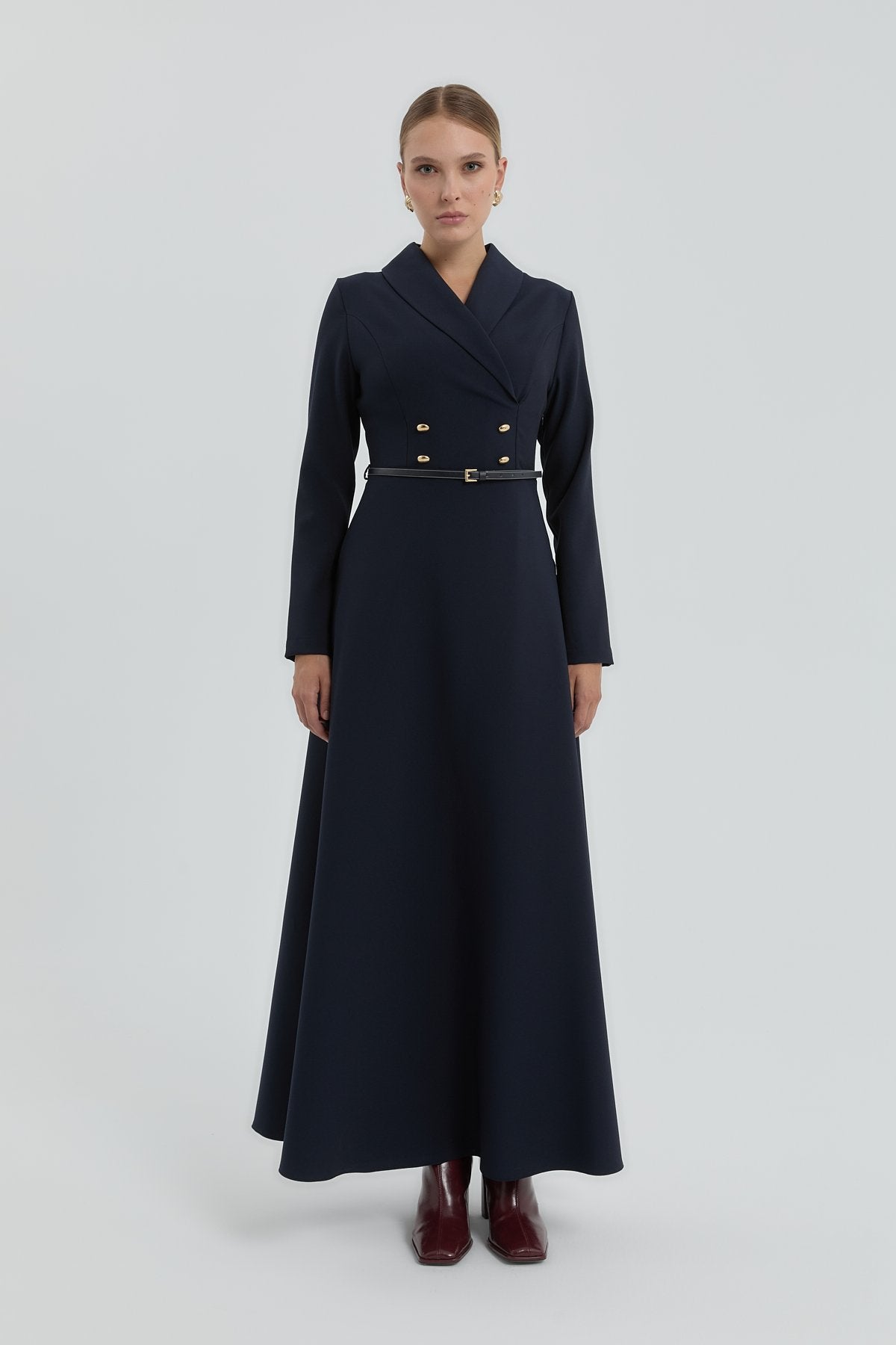 Button Detail Dress - Navy Blue