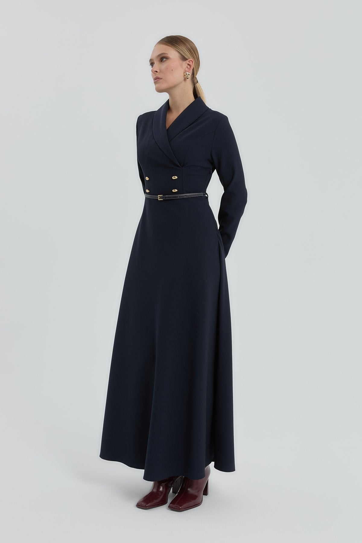 Button Detail Dress - Navy Blue