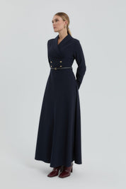 Button Detail Dress - Navy Blue