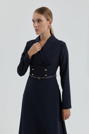 Button Detail Dress - Navy Blue