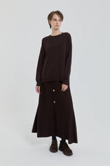 Button Detail Skirt and Blouse Rayon Set - Coffee