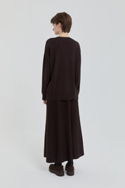 Button Detail Skirt and Blouse Rayon Set - Coffee
