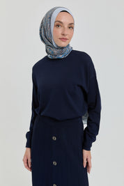 Düğme Detaylı Etek Bluz Rayon Takım - Lacivert