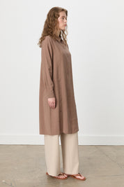 Button Detail Shirt Collar Modal Tunic - Light Brown