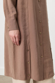 Button Detail Shirt Collar Modal Tunic - Light Brown