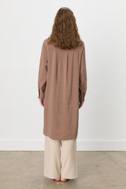 Button Detail Shirt Collar Modal Tunic - Light Brown