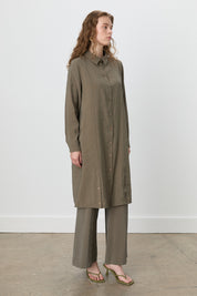 Button-Detail Shirt-Collar Modal Tunic - Khaki