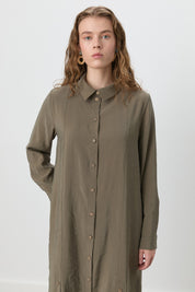 Button-Detail Shirt-Collar Modal Tunic - Khaki