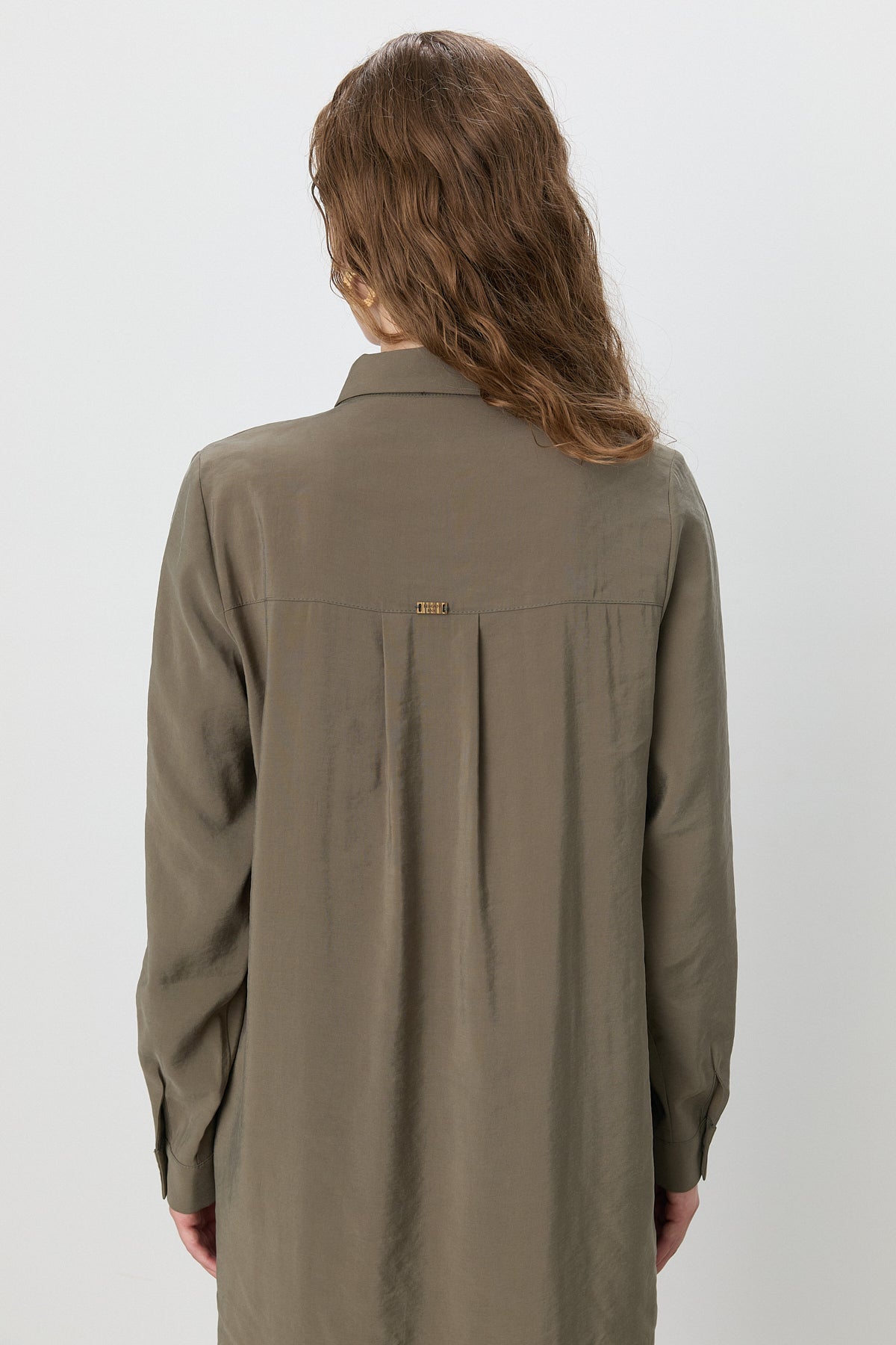 Button-Detail Shirt-Collar Modal Tunic - Khaki