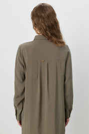 Button-Detail Shirt-Collar Modal Tunic - Khaki