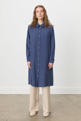Button Detail Shirt Collar Modal Tunic - Indigo