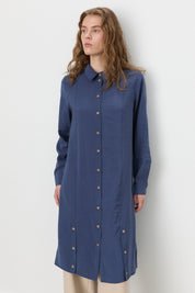 Button Detail Shirt Collar Modal Tunic - Indigo