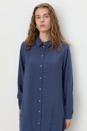 Button Detail Shirt Collar Modal Tunic - Indigo