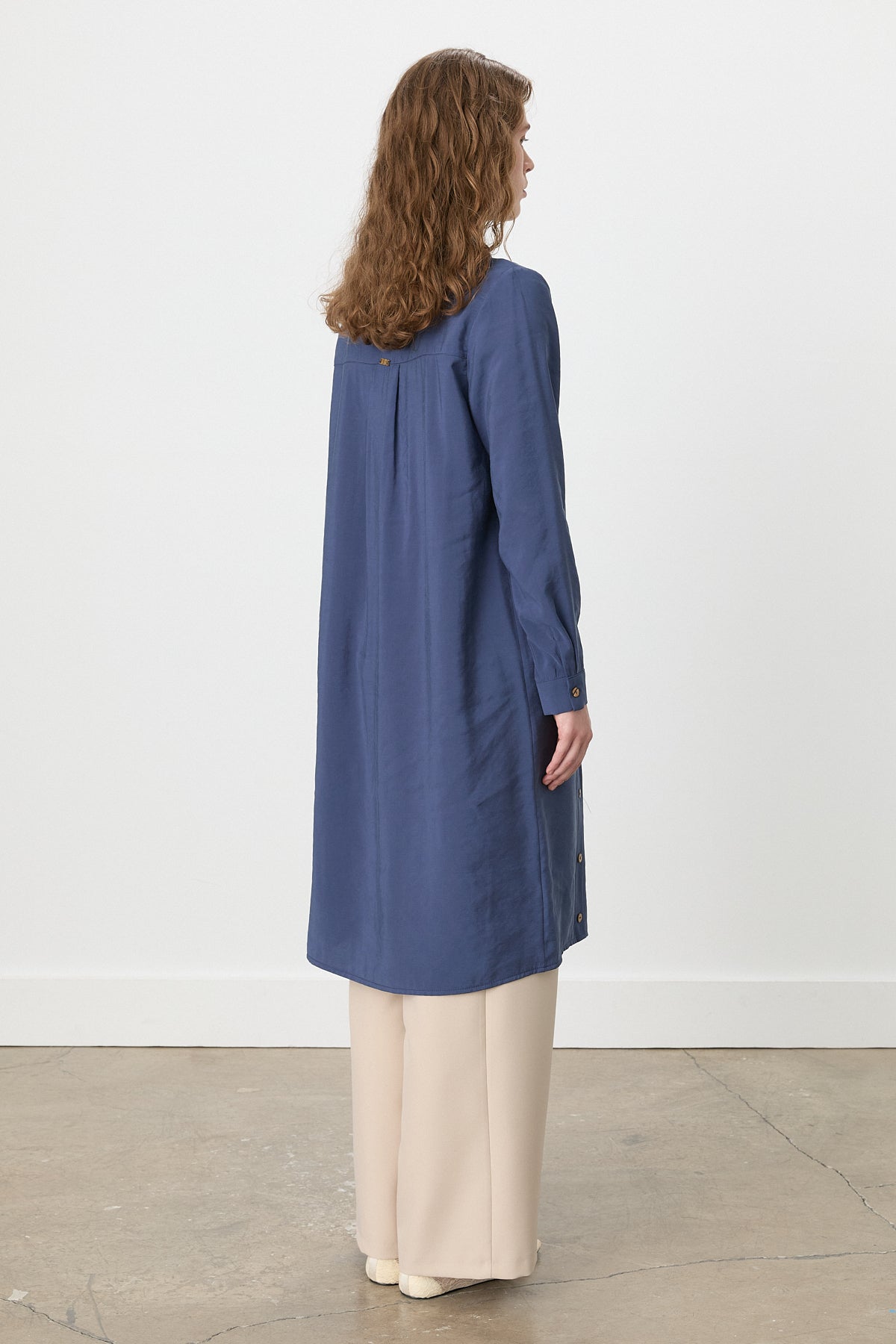 Button Detail Shirt Collar Modal Tunic - Indigo