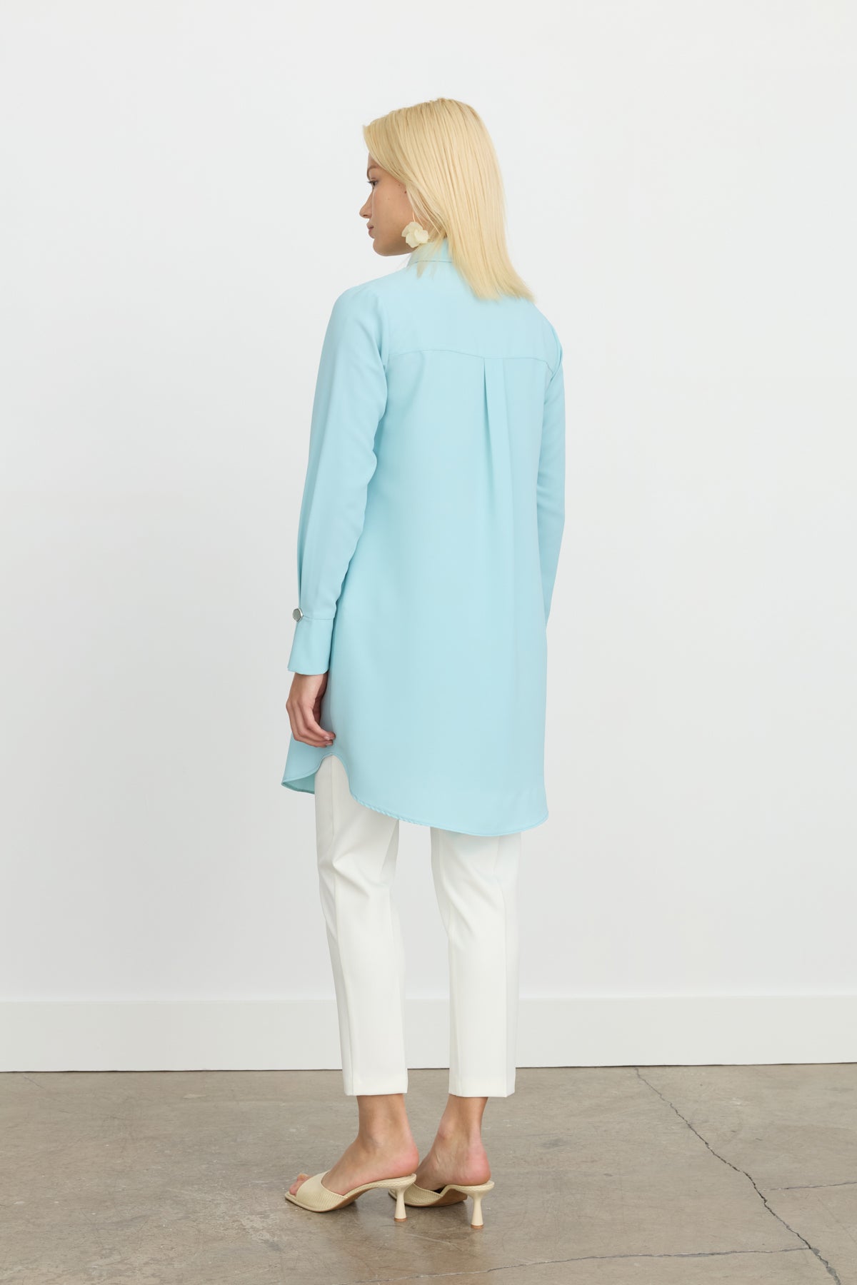 Button Detail Shirt Collar Tunic - Aqua