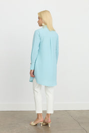 Button Detail Shirt Collar Tunic - Aqua