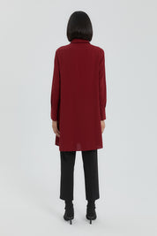Button Detail Shirt Collar Tunic - Burgundy