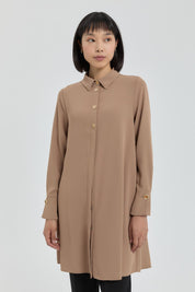 Düğme Detaylı Gömlek Yaka Tunik - Camel