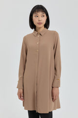 Button Detail Shirt Collar Tunic - Camel