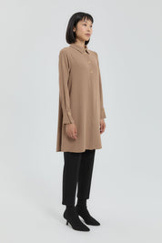 Button Detail Shirt Collar Tunic - Camel