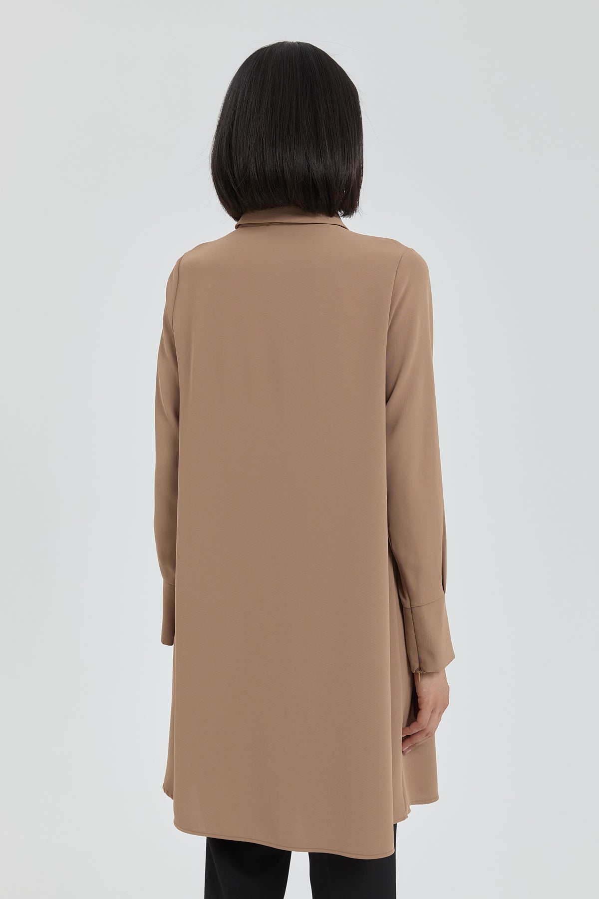 Button Detail Shirt Collar Tunic - Camel